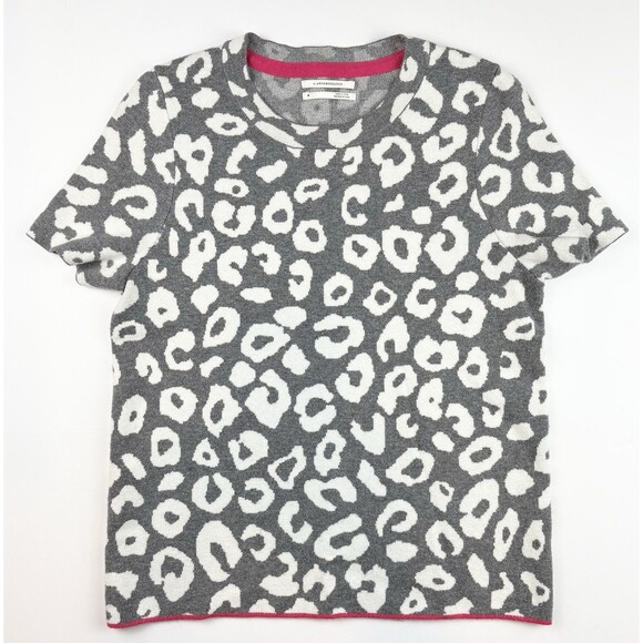 Anthropologie Short Sleeve Grey Sweater Animal Print Leopard Print Size Medium - Picture 1 of 4